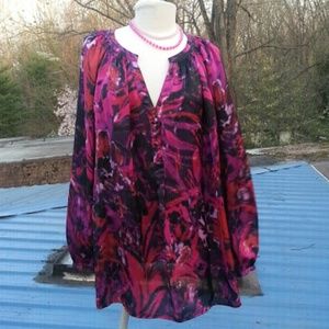 Lane Bryant Flowy Satin pink fuscia black rust 3/4 sleeve tunic top sz 20